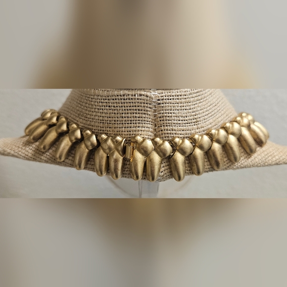 Vintage EDWIN PEARL Link Circle Spike Necklace Gold Tone Etched E. Pearl - Picture 4 of 12